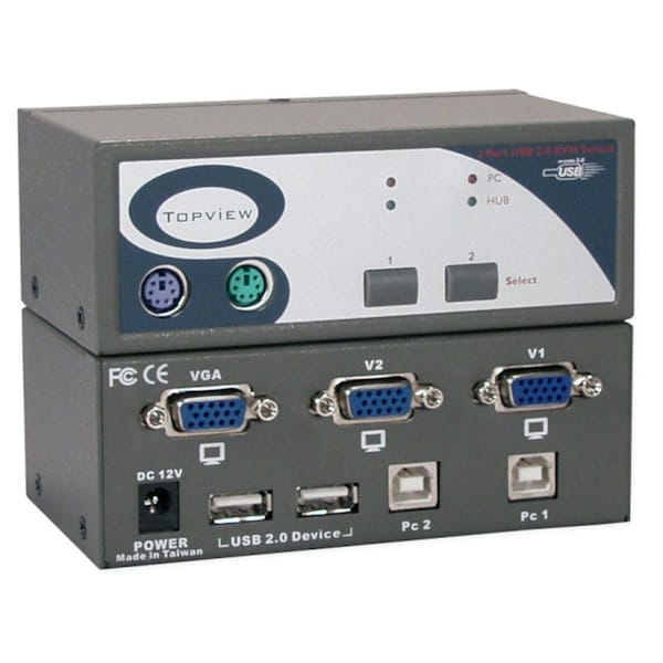 Qvs USB 2.0 2 Port KVM Desktop Switch with Built-in 2Port Hub KVM-12U2 - main